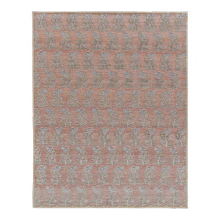 Rug & Kilim’s Block Print Rug Design With Blue and Green Floral Patterns For Sale