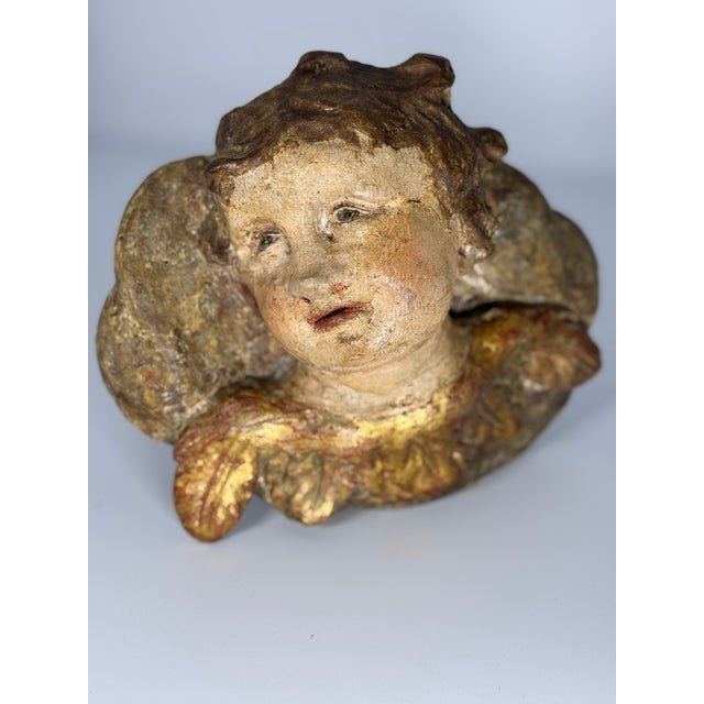 Spanish 18th-Century Spanish Polychrome Wood Angel Head For Sale - Image 3 of 8