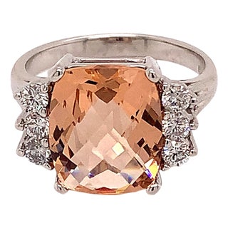 Diamond Morganite Ring 14k Gold 5.60 TCW Certified, Size 6.75 For Sale