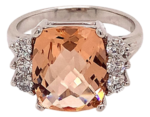 Diamond Morganite Ring 14k Gold 5.60 TCW Certified, Size 6.75