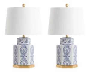 Bodin Chinoiserie Table Lamp in Blue Lapis/White - a Pair
