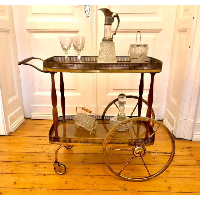 Josef Frank Mid-Century Brass and Wood Serving Cart by Josef Frank for Svenskt Tenn, 1950s For Sale - Image 4 of 15