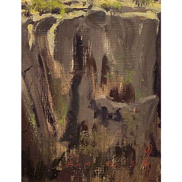 Sabanilla by Diego Glazer | Oil on panel Landscape of rocky terrain with distant hills and vegetation. For Sale - Image 4 of 5
