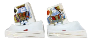 Antique Playing Card Porcelain Match Stikers / Ashtrays, Pair