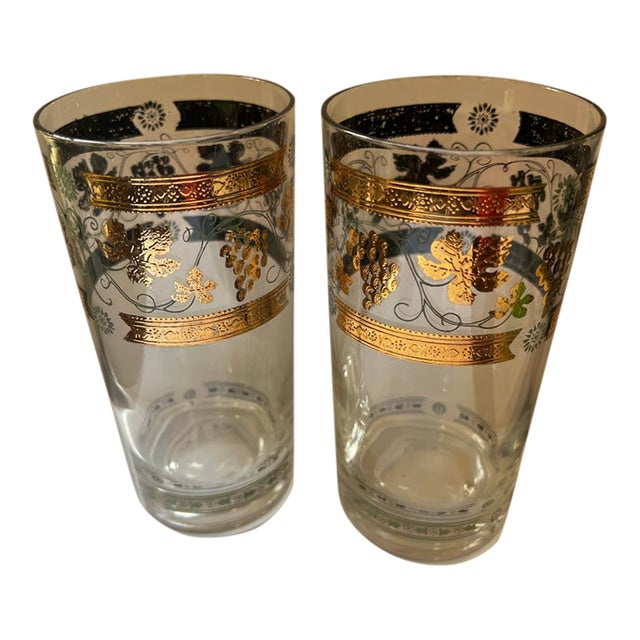 1970s Hollywood Regency 22kt Gold Briard Style Highball Cocktail Glasses - Pair For Sale