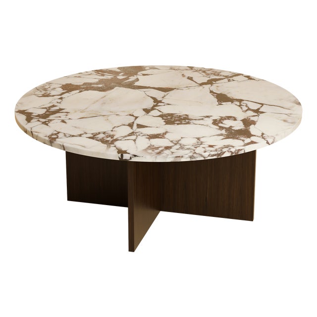Round Calacatta Viola Marble and Smoked Oak Coffee Table by Lebanto For Sale