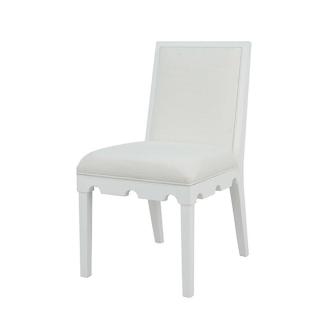 2020s Matthew Izzo Home Lanister Matte White Lacquer Dining Chair With Performance Linen Upholstery For Sale - Image 5 of 6