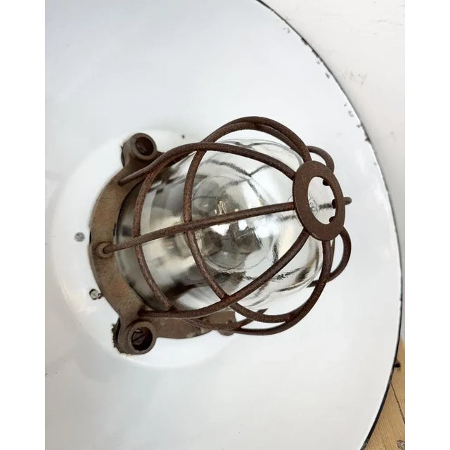 Industrial Black Enamel and Cast Iron Cage Pendant Light from Elektrosvit, 1960s For Sale - Image 12 of 15