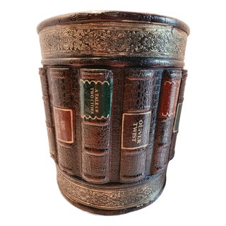 Vintage Wood Classical Carved Books Wastebasket/Trash Bin For Sale