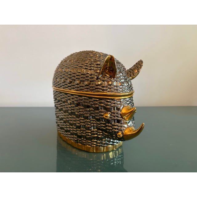 1990s Vintage Gucci (Attributed To) Rhino Ceramic Lidded Box For Sale - Image 5 of 11