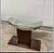 Mid-Century Modern Vintage Mid-Century Modern Sculptural Glass Console Table With a Burl Wood Veneer Pedestal & Chrome Base For Sale - Image 3 of 7