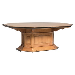 Art Deco Octagonal Cherry Wood Table with Black Borders and Brass Details, 1930s For Sale