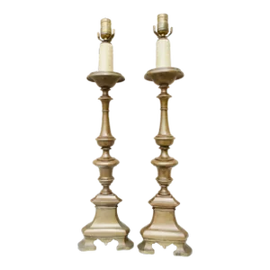 Antique Bronze Baroque Candlestick Lamps-A Pair of 2