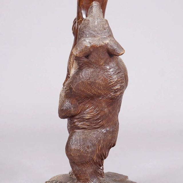 A Wooden Carved Black Forest Bear With Glass Vase Ca. 1900s For Sale - Image 6 of 10