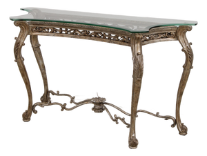 Vintage Silver Finish Glass Top Console Table