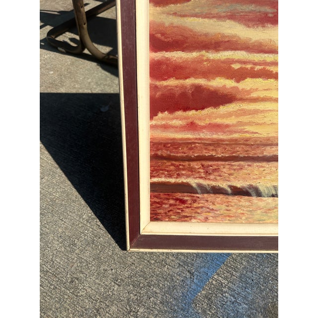 Nautical Vintage Seascape Sunset Painting on Canvas, Framed For Sale - Image 3 of 7