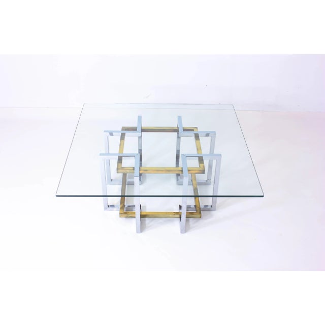 Hollywood Regency Belgian Geometrical Coffee Table in Brass and Chrome from Belgo Chrom, 1970s For Sale - Image 3 of 10