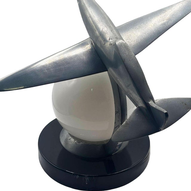 1980s Art Deco Machined Age Aluminum Fighter Airplane Table Lamp by Sarsaparilla For Sale - Image 12 of 15
