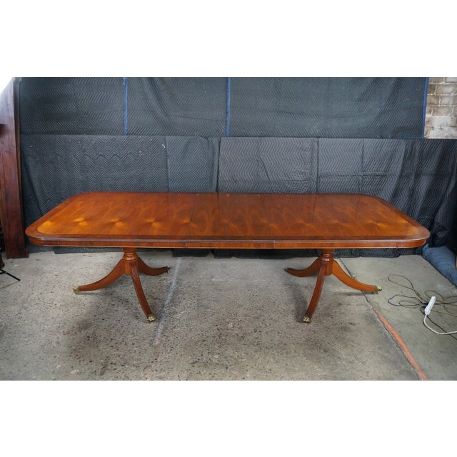 Wood Late 20th Century Handmade English Regency Style Walnut Burl Double Pedestal Banquet Dining Table 11' For Sale - Image 7 of 18