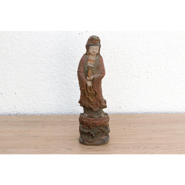 Wood Small Asian Carved Guan Yin Figure For Sale - Image 7 of 10