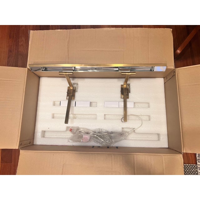 Modern Antique Brass 30" Hardwired Art Light For Sale - Image 3 of 8