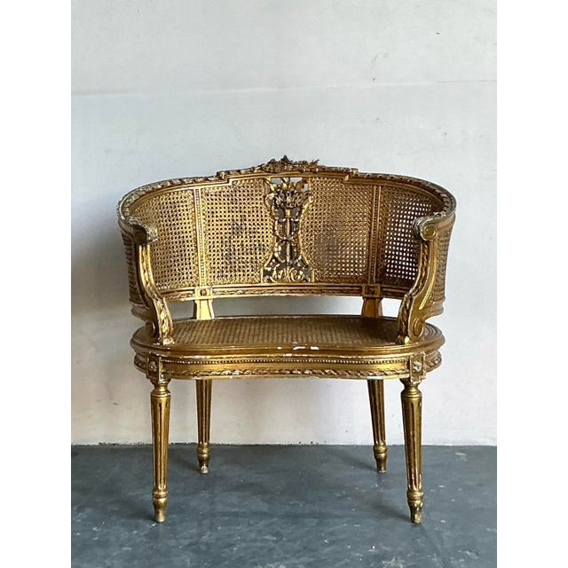 Gold Vintage Regency Gilt Caned Chair For Sale - Image 8 of 11