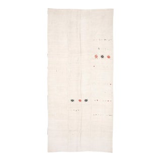 Mid 20th Century Embroidered White Vintage Hemp Kilim For Sale