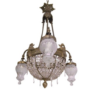 Brass, Cut Glass and Crystal Chandelier, French 19th Century For Sale