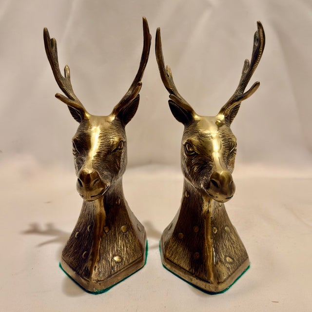 Brass Mid-Century Brass Stag Head Bookends - Set of 2 For Sale - Image 8 of 11