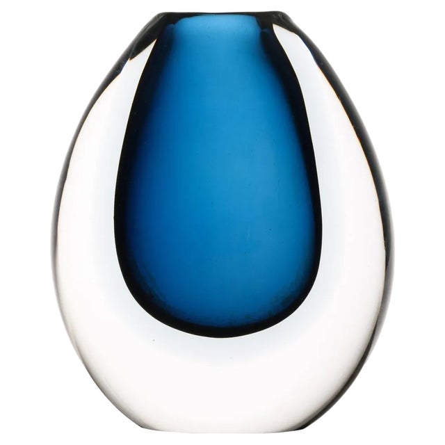 Glass Vase in Dark Blue attributed to Vicke Lindstrand, 1960s For Sale