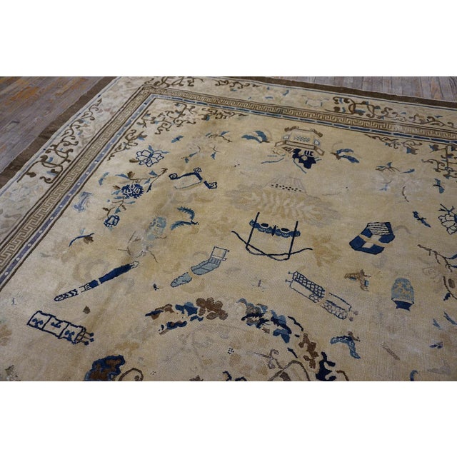 Chinese A White-Cream Background Color in Artistic Details of Chinese Motif Antique Peking Rug For Sale - Image 3 of 12