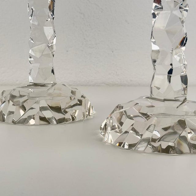 Faceted Murano Crystal Glass Candlesticks by Archimede Seguso, 1950s, Set of 2 For Sale - Image 3 of 14