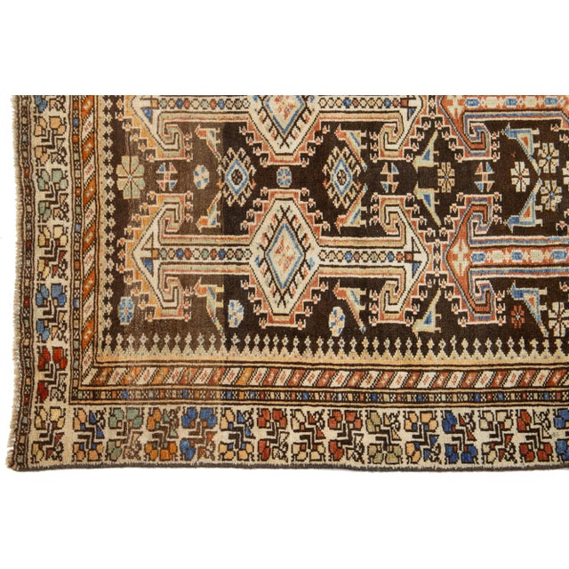 Vintage Brown Hamadan Persian Wool Rug With a Tribal Pattern For Sale In New York - Image 6 of 7