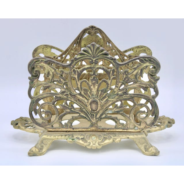 Brass Antique Art Nouveau French Brass Letter Rack / Stationary Holder For Sale - Image 8 of 13