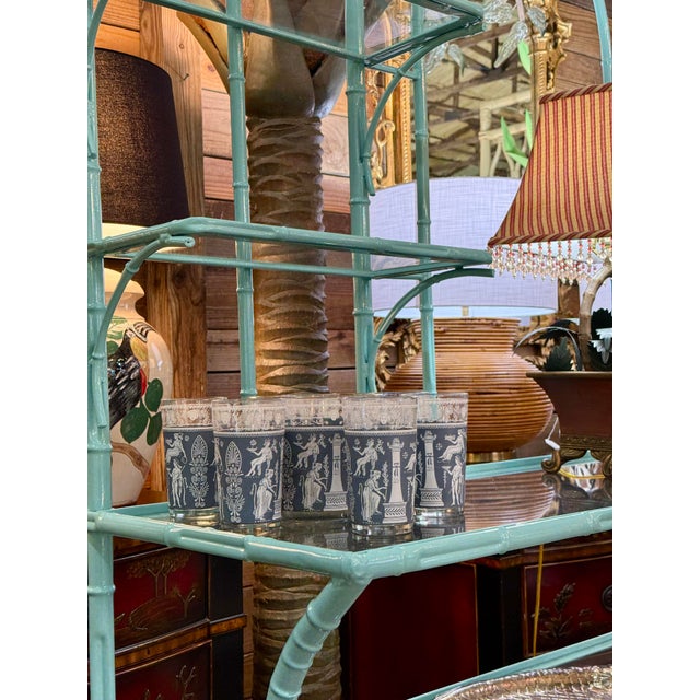 Vintage Jeannette Glass “Blue Corinthian Hellenic” Ice Bucket With Tumblers, Mid-20th Century – Set of 7 For Sale - Image 12 of 12