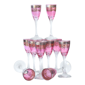 1920s Platinum & Cranberry Flash Stems, 11pcs