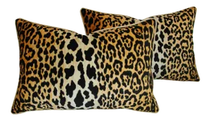 Hollywood Leopard Spot Safari Velvety Cotton Feather/Down Pillows - Pair
