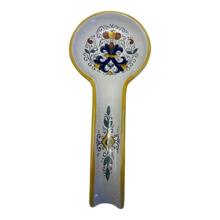 Vintage Mid Century Hand-Painted Italian Ceramic Spoon Rest by Nova Deruta For Sale