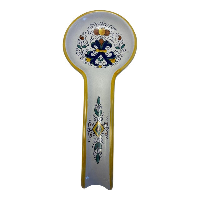 Vintage Mid Century Hand-Painted Italian Ceramic Spoon Rest by Nova Deruta For Sale
