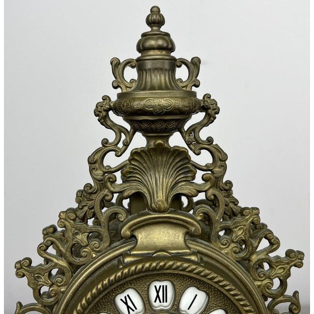Vintage French Ornate Roman Numeral Quartz Mantel Clock For Sale - Image 4 of 7