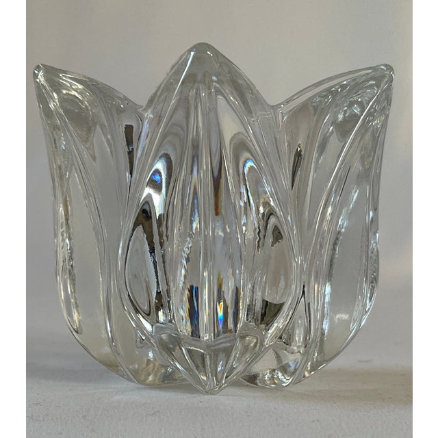 Orrefors molded glass tulip votive candle holder designed by Jan Johansson. Sweden, c. 1970's.
