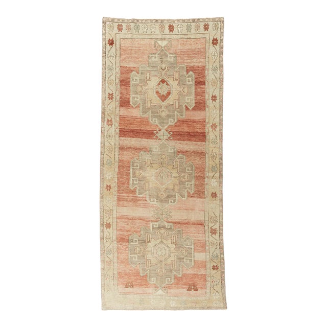 Vintage Circa 1940 Terracotta Turkish Oushak Hand Knotted Wool Runner, 5'1 X 11'9 For Sale