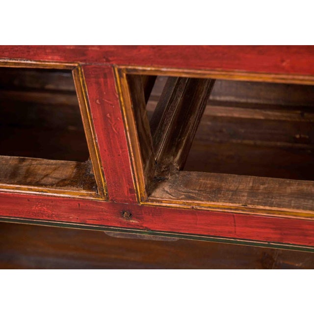 Pair of 19th Century Chinese Gansu Red-Painted Cabinets With Polychrome Floral Decoration For Sale - Image 12 of 13