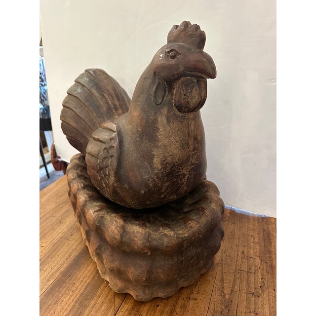 Rustic Monumental Carved Wood Antique Rooster or Hen in a Nest Centerpiece For Sale - Image 3 of 16