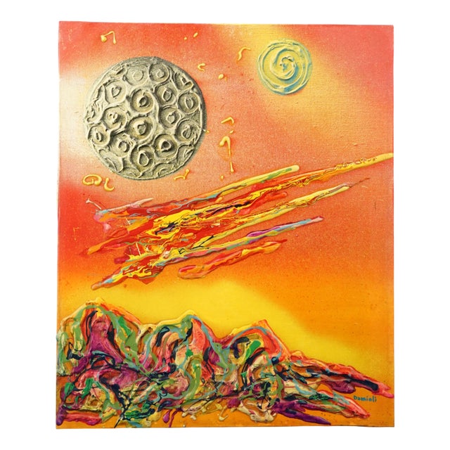 Aldo Damioli, Abstract Astronomy Material Composition, 1960s, Oil on Canvas For Sale