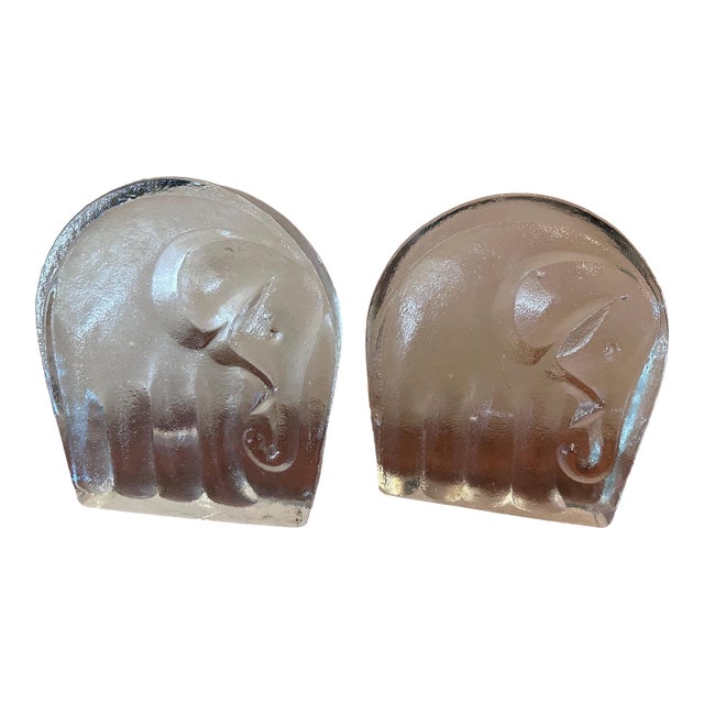 Vintage Blenko Glass Elephant Bookends MCM For Sale