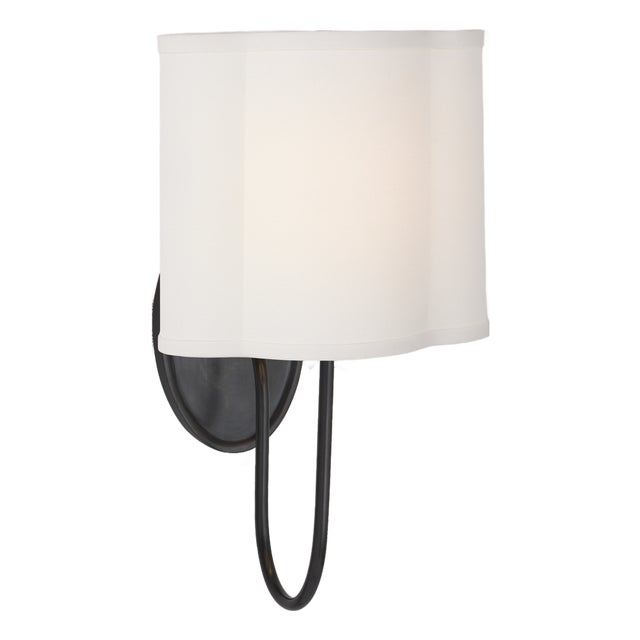 Barbara Barry for Visual Comfort Signature Simple Scallop Wall Sconce in Bronze with Linen Shade For Sale