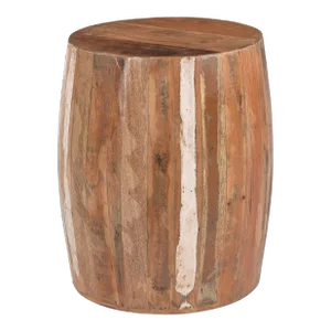 Farmhouse Style Reclaimed Wood Round Drum Side Table