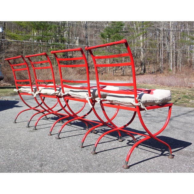Vintage Set 4 Mid Century Modern Patio Chairs Red Outdoor Metal