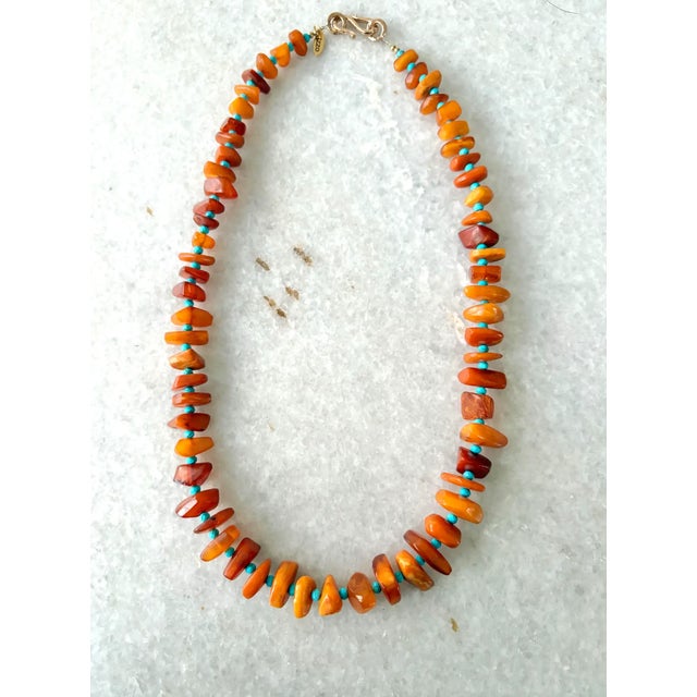 Baltic Amber and Turquoise Beaded Necklace 22" by Matthew Izzo For Sale - Image 4 of 4